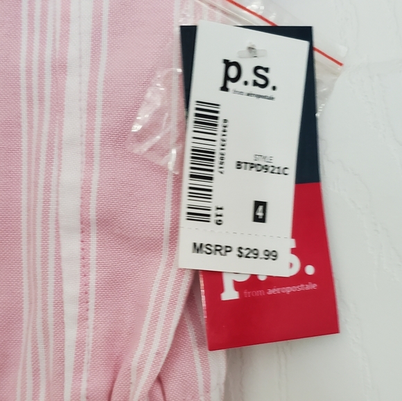 Girls Pink and White Striped Jumpsuit - Picture 3 of 7